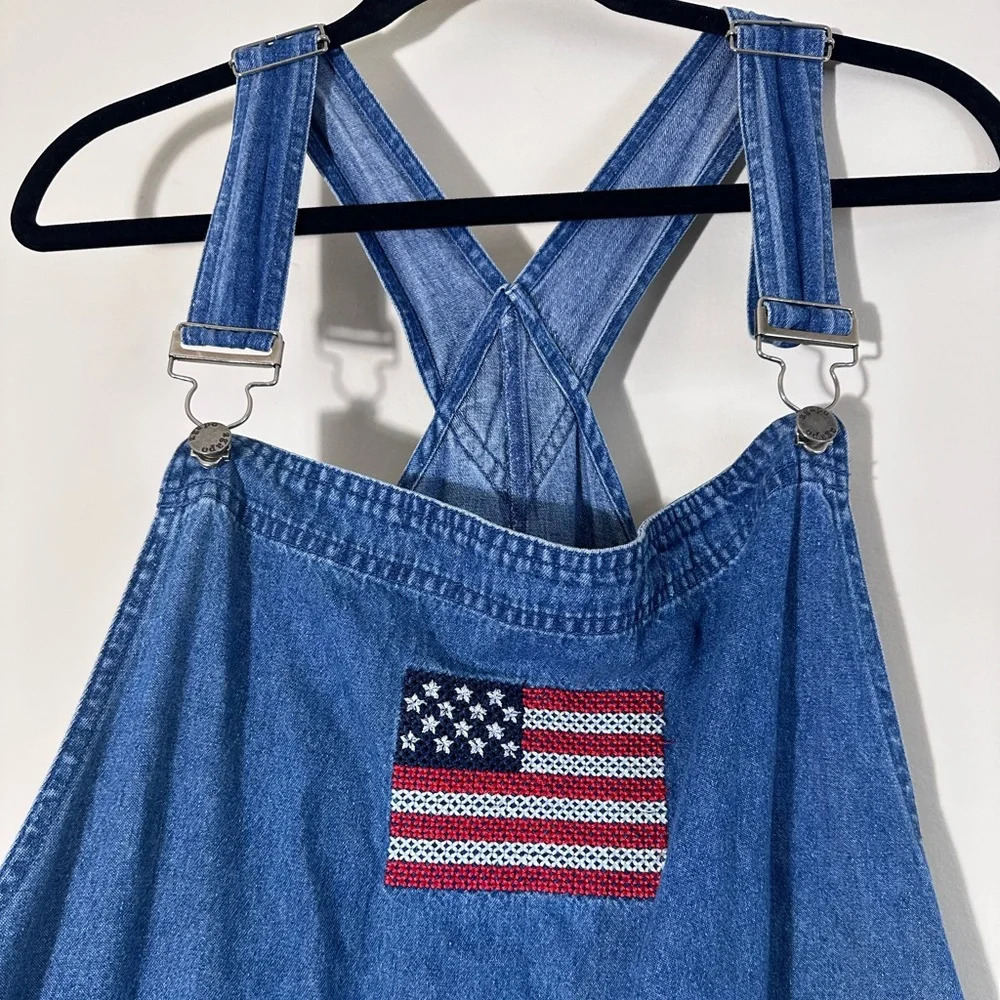 Vintage 90’s Agapo Embroidered American flag denim cropped overalls sizeXL - Picture 10 of 15